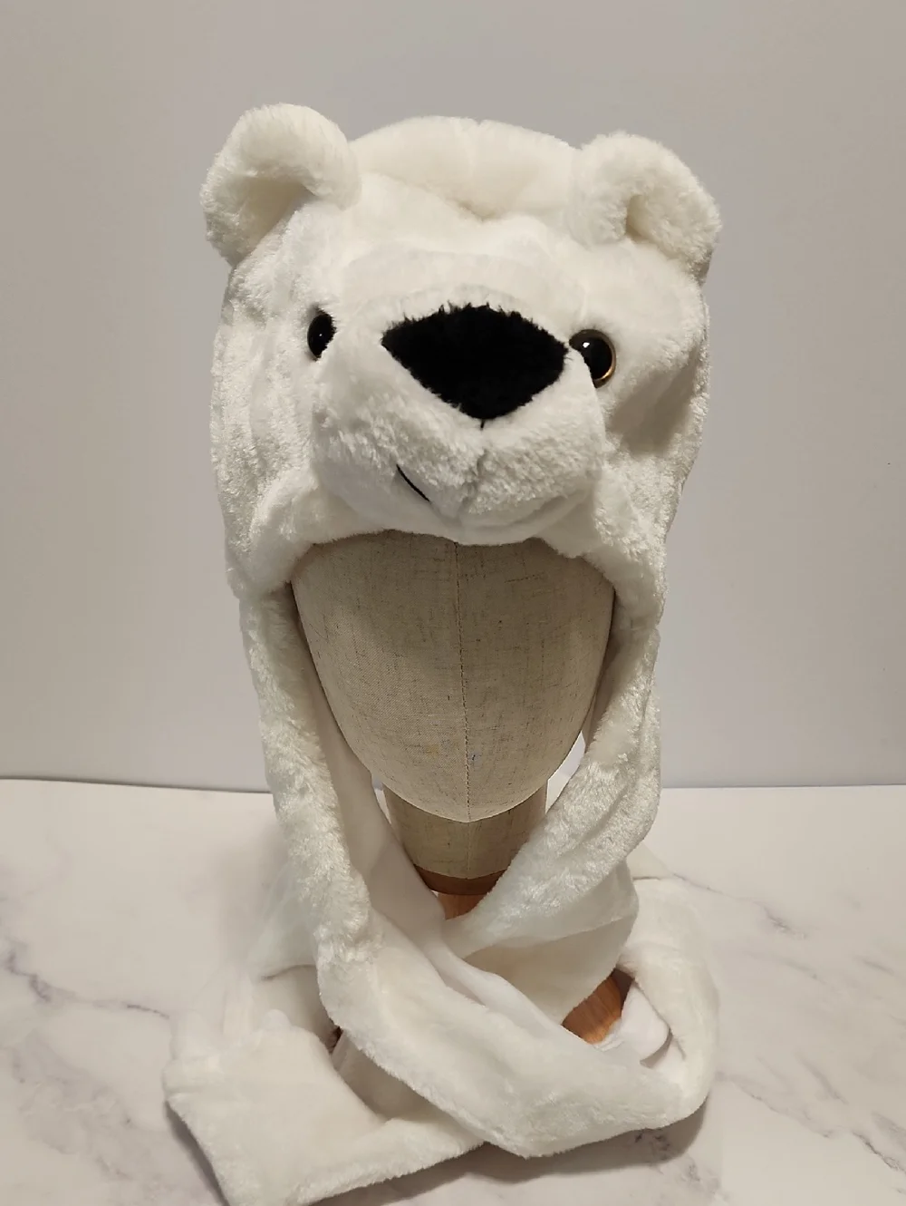 White Bear Plush Winter Hat  Unisex Soft Fur